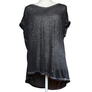 Free People Distressed Charcoal Gray Burnout‎ Sheer Tee Shirt Oversized Small